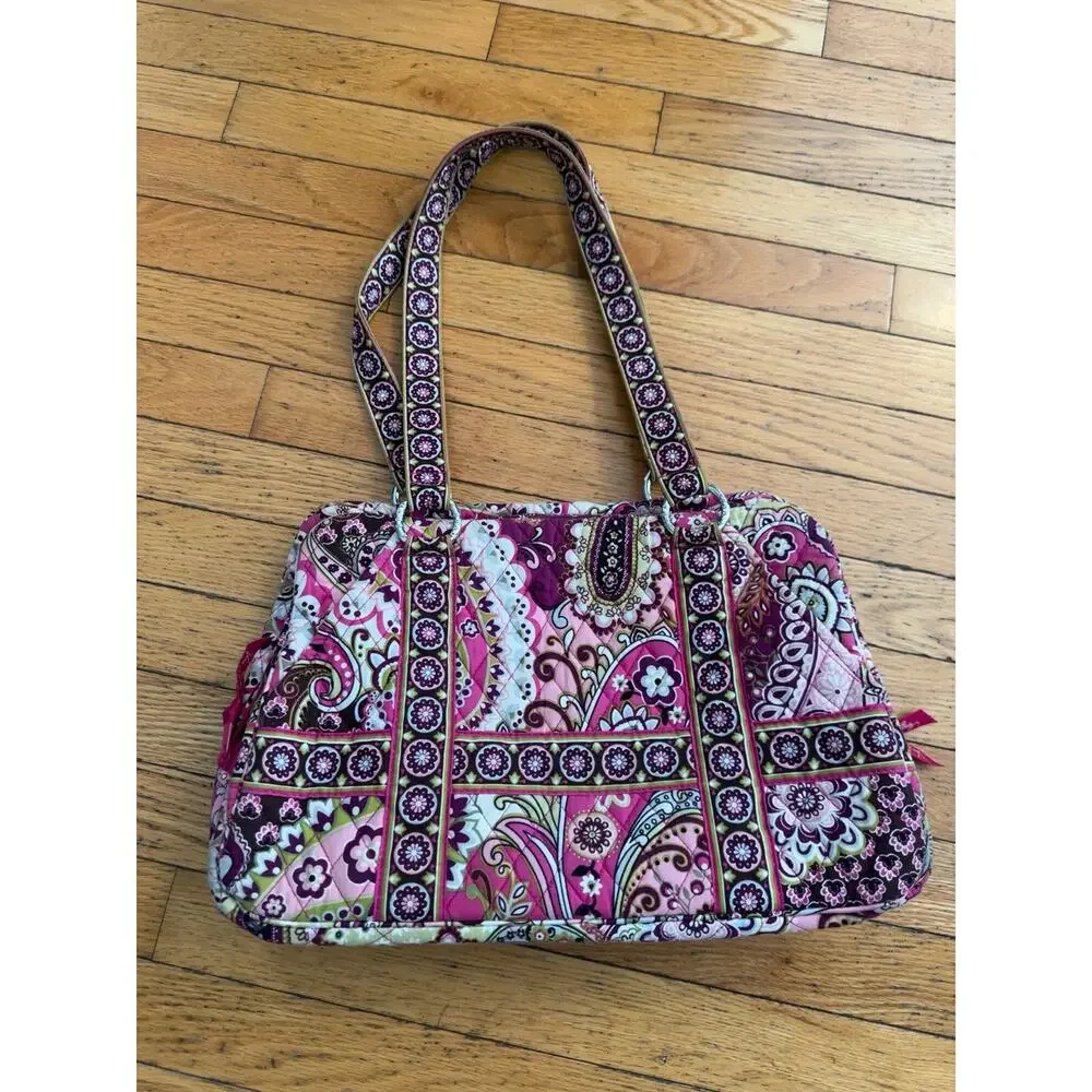 Vera Bradley Pink Paisley Shoulder Bag Purse Wallet Key Case 3 Pc Set Cotton